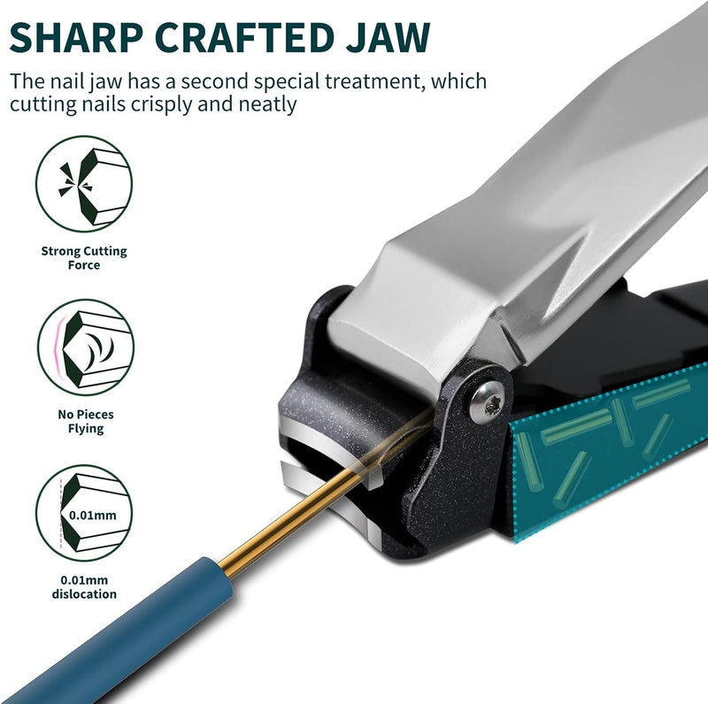 VANWIN Nail Clippers with Catcher, No Splash Fingernail Toenail Clippers with Sharp Curved Blade and Glass Nail File, Wide Jaw Opening Stainless Steel Nail Cutter Trimmer for Seniors Adult Men Women - Image 3